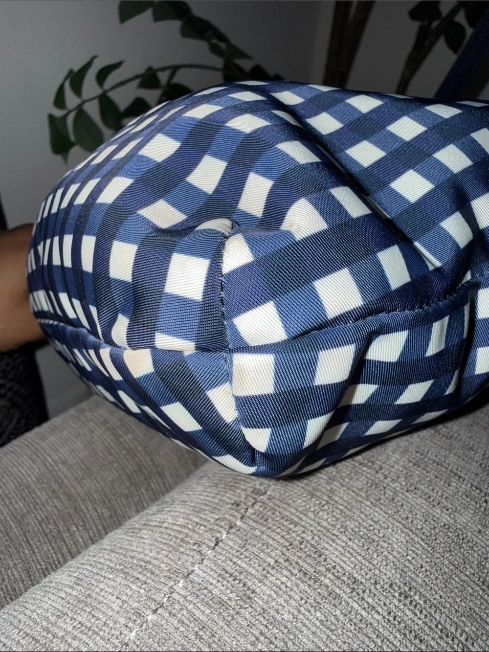 Tory Burch Navy and White Gingham Crossbody Bag